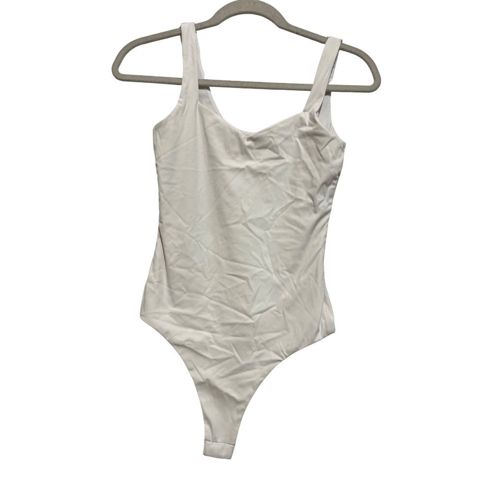 Klassy Network White Brami Bodysuit Scoop Neck Thong Snap Closure Sz S  capsule